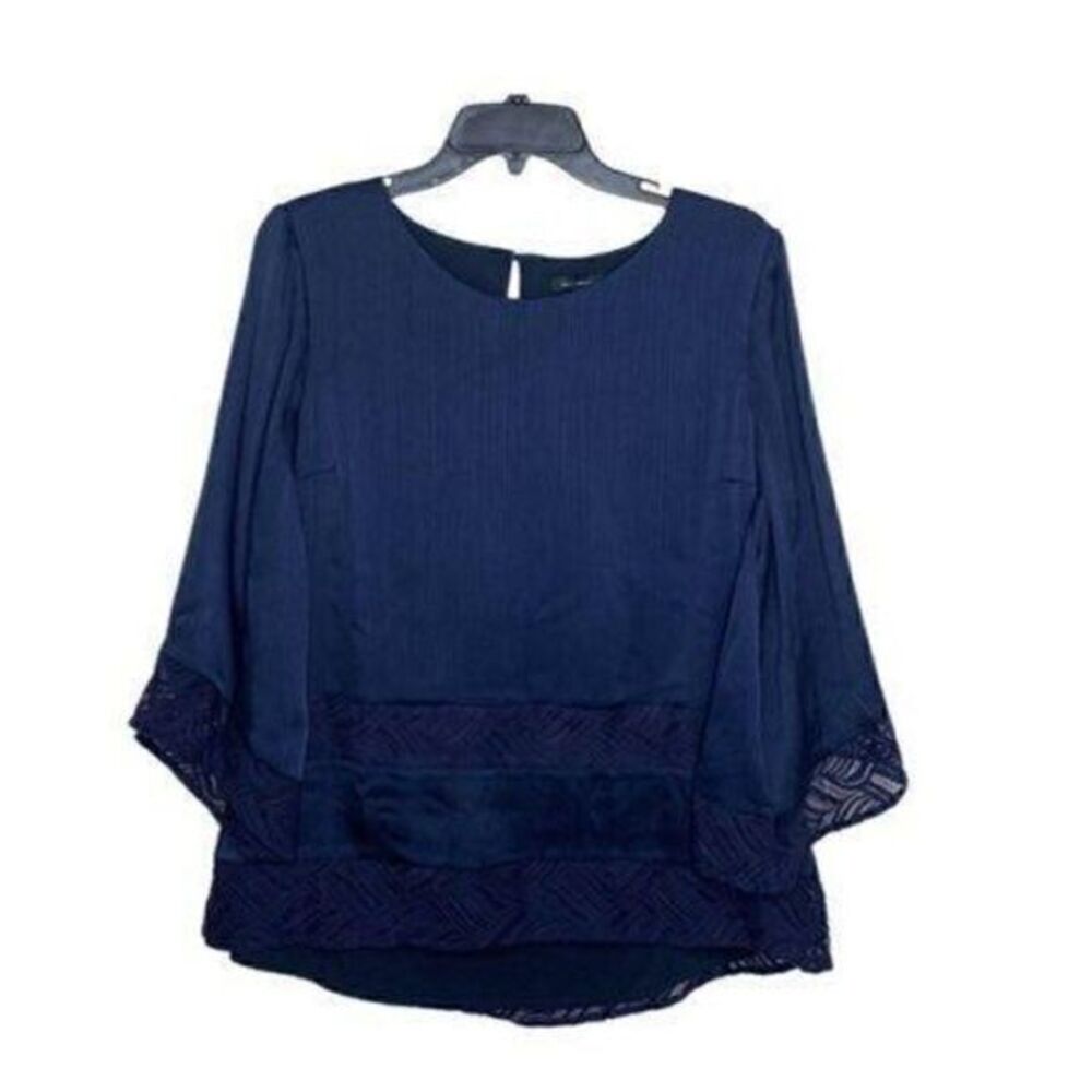 H By Halston Navy Blouse Top Siz2 2‎